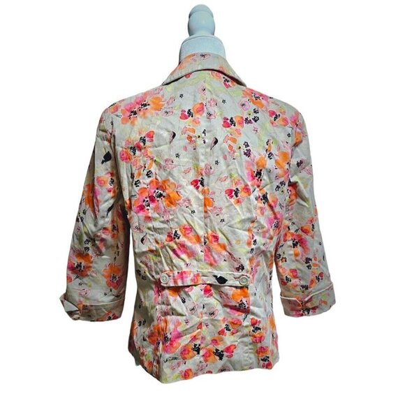 89th & Madison orange &pink floral 3/4 sleeve career piece jacket blazer size L - Picture 3 of 6
